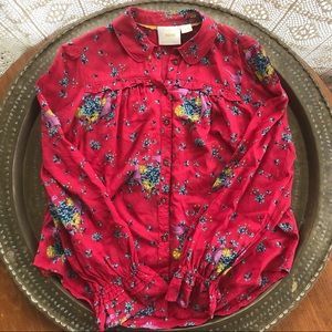 Maeve Red Floral Button-Down Blouse